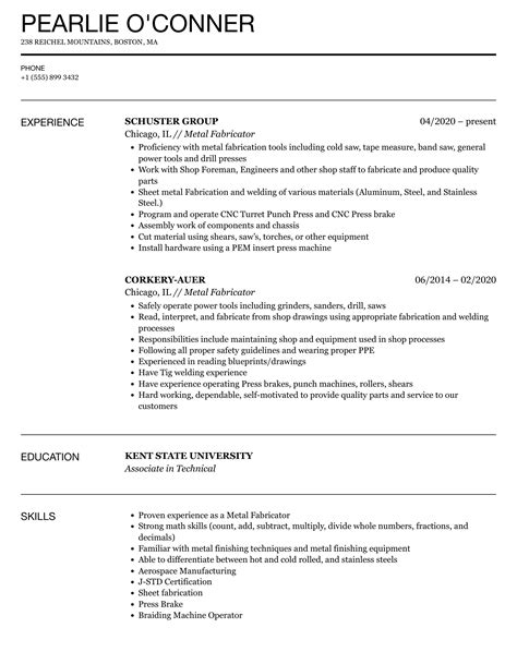 curriculum vitae for aluminum fabrication|metal fabricator resume template.